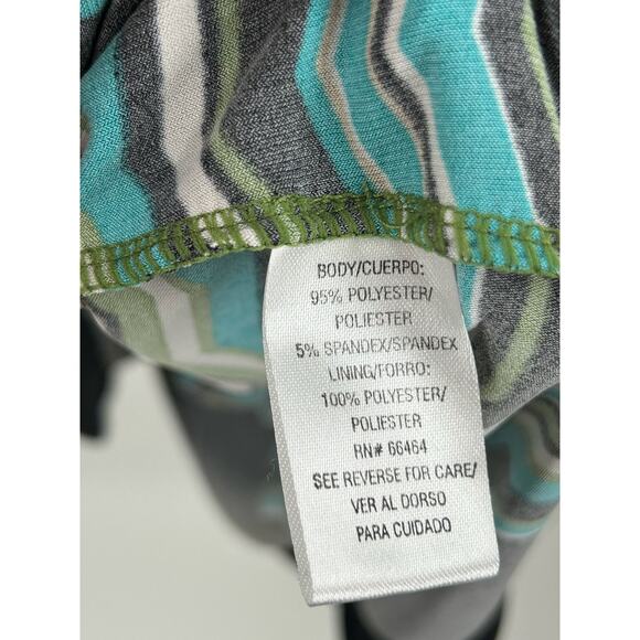 Sandra Darren Dress Womens 10 Green Chevron Side Tie V Neck Lined - Picture 10 of 11